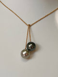 You & Me” gold plated necklace adorned with Tahitian pearls. Timeless and elegant.