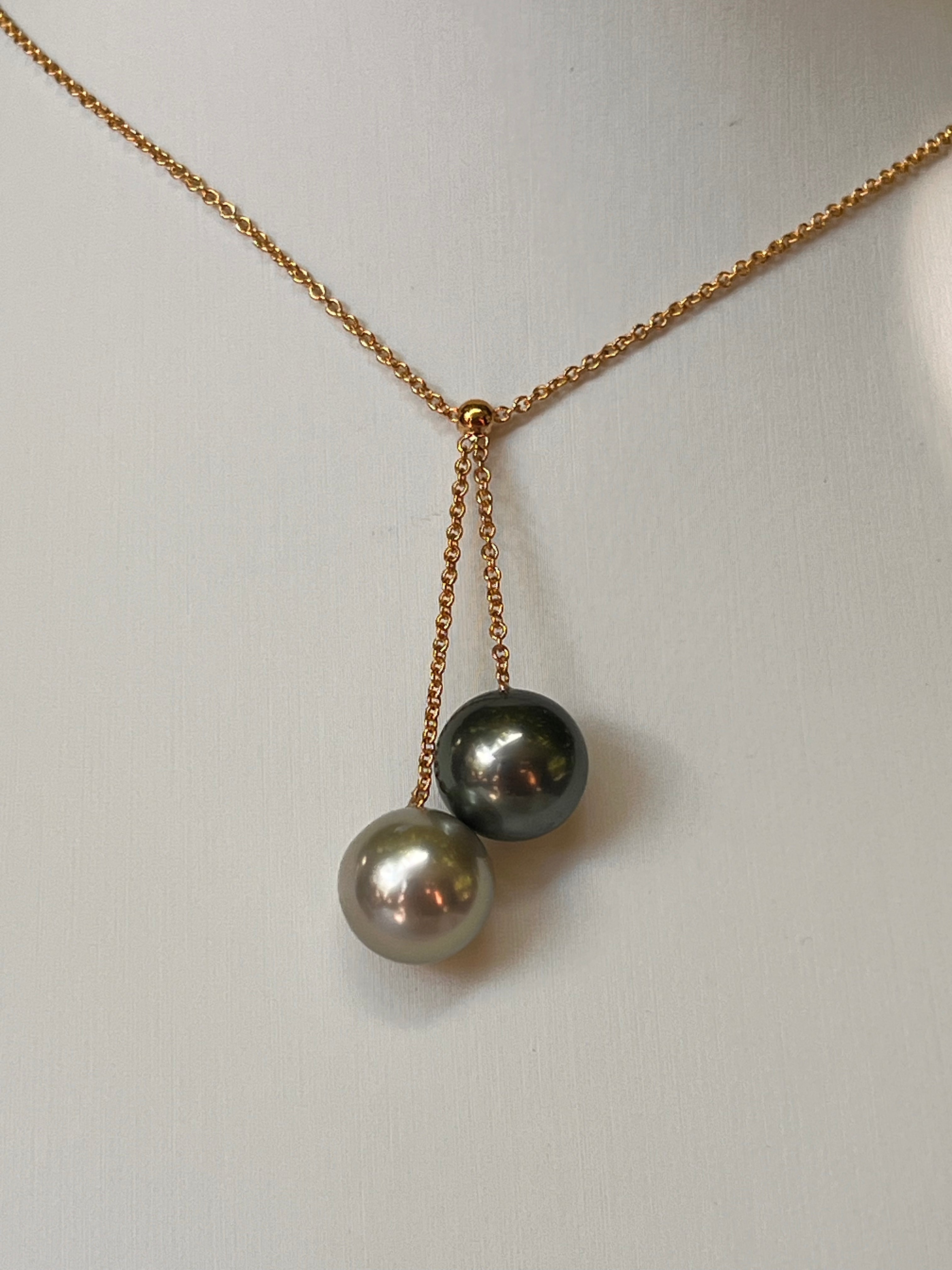 You & Me” gold plated necklace adorned with Tahitian pearls. Timeless and elegant.
